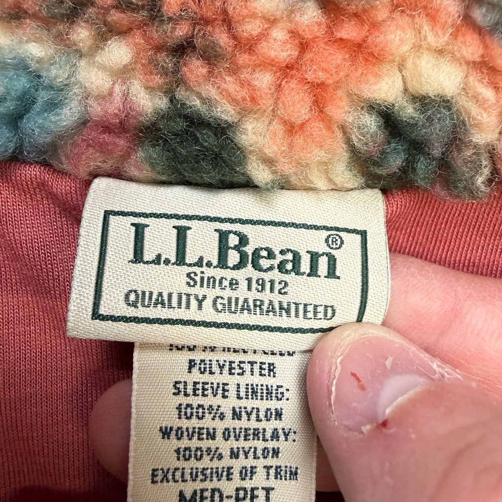 LL Bean Jacket Women Medium Petite Sherpa Fleece Snap Coat Colorful Camo Granola - Picture 6 of 9
